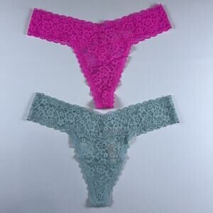 Victoria’s Secret Lace Thong Set 2-Pack Medium Hot Pink & Mint Green Floral NWT